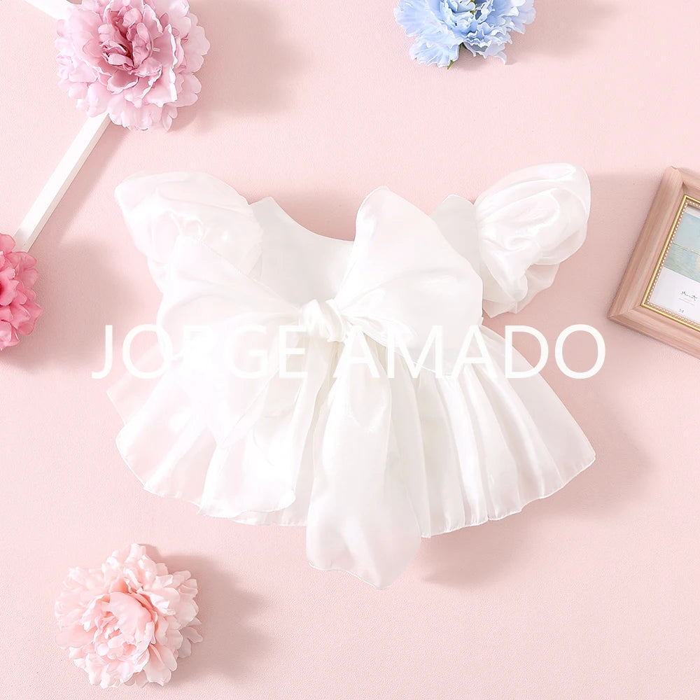 Completi Estivi Coordinati per Gemelle, Body a Maniche Corte con Grande Fiocco, Abiti Principessa con Schiena Scoperta, Abbigliamento per Bambine H0404