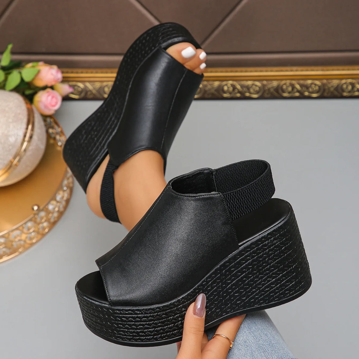 Damen-Sandalen, hochwertige Keilsandalen aus Leder, Sommer, Damen, 2025, neue Plattform-High Heels, sexy, offene Zehen, elegante Sandalen