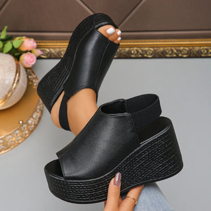 Damen-Sandalen, hochwertige Keilsandalen aus Leder, Sommer, Damen, 2025, neue Plattform-High Heels, sexy, offene Zehen, elegante Sandalen