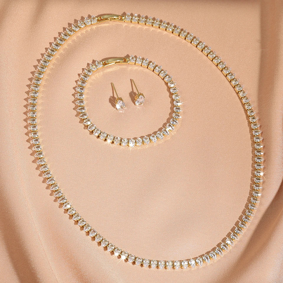 ZAKOL Gorgeous Buling AAA Clear Round Cubic Zirconia Collana da sposa Orecchini Set di gioielli da festa per le donne