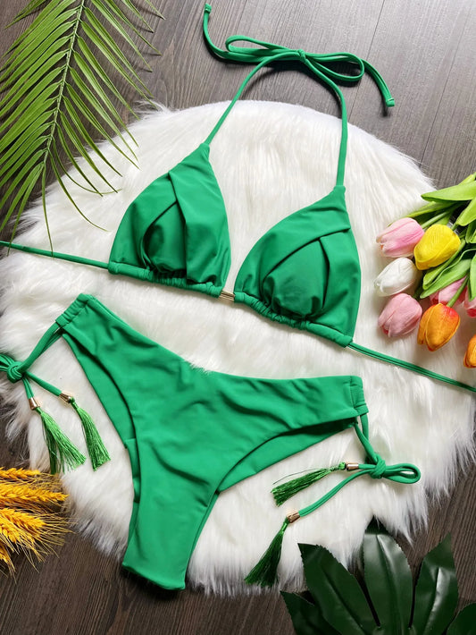 RUOTONSEPT Sexy Solid Color Bandage Bikinis Set Women's Swimsuit Two-piece Triangle Swimwear Bathing Suit Brazilian Biquinis