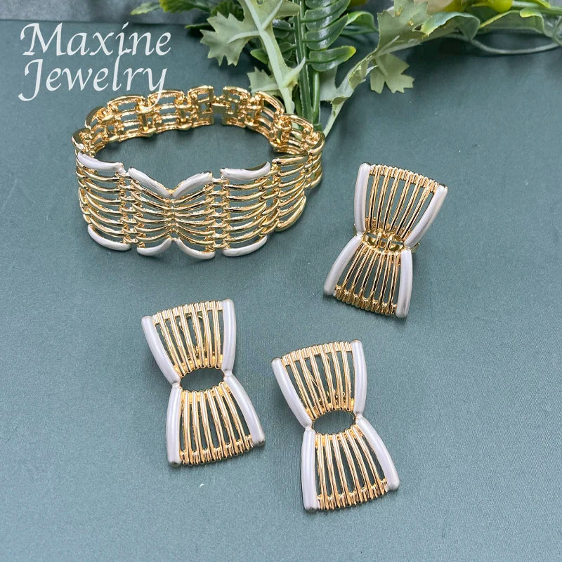 Ensemble de bijoux original plaqué or 18 carats de Dubaï pour femme, collier, boucles d'oreilles, bracelet, bague, cadeau de mariage, de fête, style italien exquis