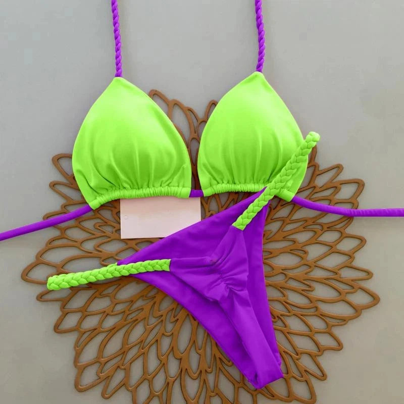 Nouveau maillot de bain fendu imprimé multicolore avec string sexy