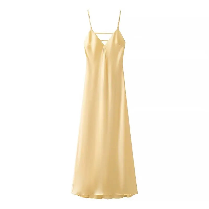 HH Abito estivo da donna con scollo a V giallo macchia Abito elegante senza maniche ampio Maxi abiti 2025 Nuovi abiti da festa per feste da donna