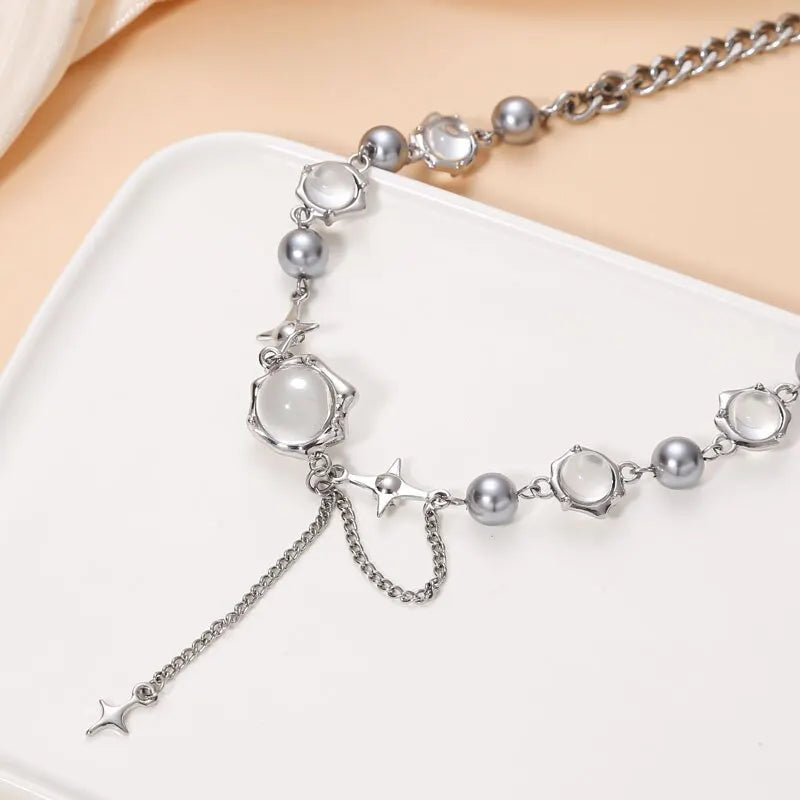 Collana girocollo donna Thorn Desin collana fata vetro opale collana catena clavicola elegante girocollo festa Color argento