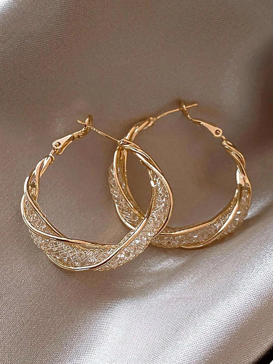 Splendidi orecchini a cerchio intrecciati color oro con rete intricata Orecchini stile elegante per gioielli regalo per feste da donna
