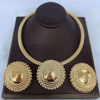 Ensemble de bijoux de Dubaï pour femme, collier et boucles d'oreilles pendentif perles rondes, bijoux plaqués or pour mariages, cadeau accessoire de mariée