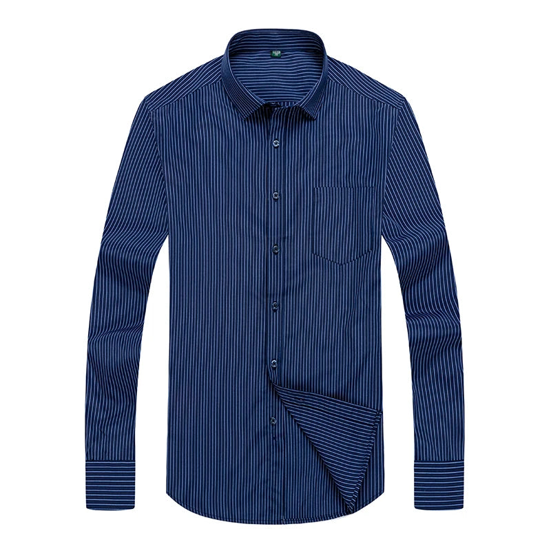 Camicia casual da lavoro classica a righe blu Camicia sociale formale da matrimonio per banchetti da ufficio a maniche lunghe con risvolto sottile autunnale da uomo