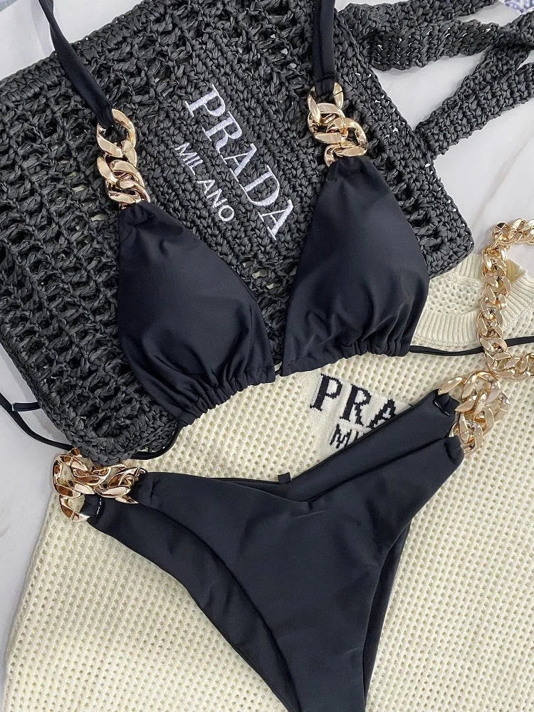 RUOTONGSEPT Neuer Sexy Bikini 2023 Triangle Badeanzug für Damen Brasilianisches Bikini-Set 2-teiliger Neckholder Bademode Push-Up Badeanzug