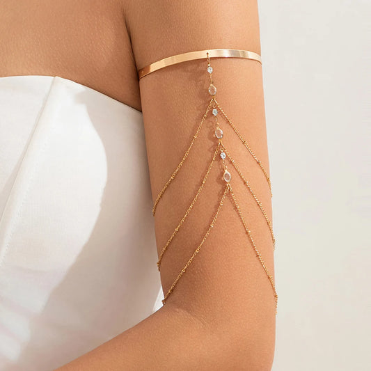 Ingemark 17 Stili Boho Ciondolo in cristallo Braccialetti aperti per le donne Wed Bridal Goth Nappa Braccialetti con braccio a maglie Regalo di gioielli per feste