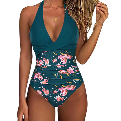 Summer Fashion New Beachwear Hot Print One Piece Swimsuit Women Sexy Pleated Bathing Suit Leopard Printed Bodysuit Bikini Set