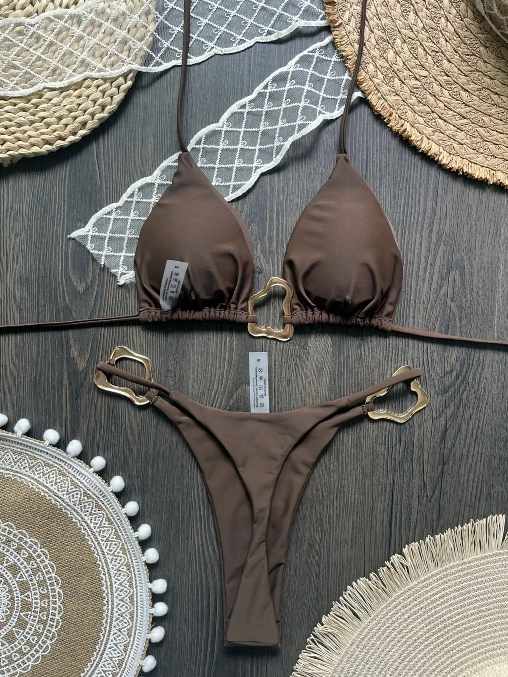Neuer sexy Bikini einfarbig Schnürung geteilter zweiteiliger Badeanzug für Damen
