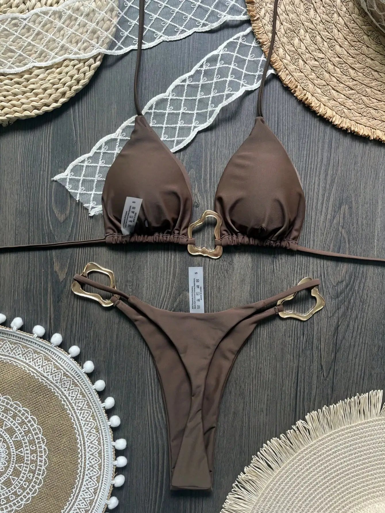 Neuer sexy Bikini einfarbig Schnürung geteilter zweiteiliger Badeanzug für Damen