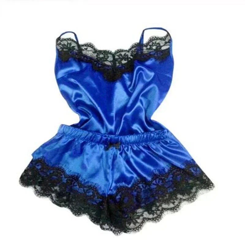 Ensemble de pyjama d'été en dentelle et soie pour femme, nuisette sexy avec caraco et short, ensemble confortable et décontracté