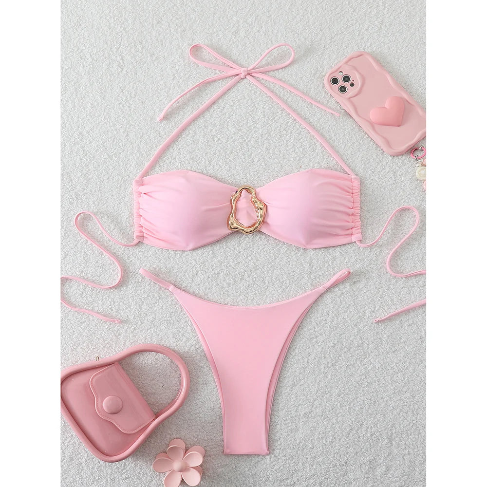 Sexy Bandeau Bikini Women's Swimsuit 2026 Two-piece Swimwear Thong Bikinis Set Female Bathing Suit Push Up Beach Swimming Wear