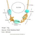 E.B.belle Sommerurlaub Blauer Fisch Seestern Seepferdchen Muschel Anhänger Halskette Vergoldeter Edelstahl Damenschmuck