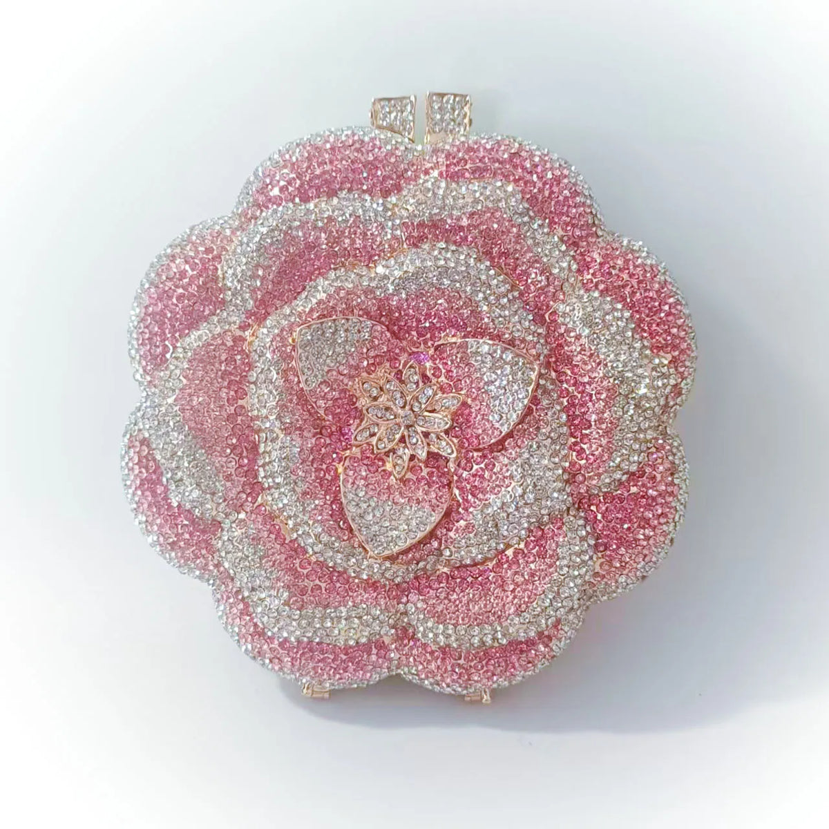 Pochette da sera con strass rosa/verde con fiore rosa Borse da sera da donna in cristallo giallo floreale Pochette da sposa per festa di nozze