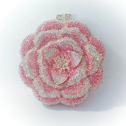 Pochette da sera con strass rosa/verde con fiore rosa Borse da sera da donna in cristallo giallo floreale Pochette da sposa per festa di nozze