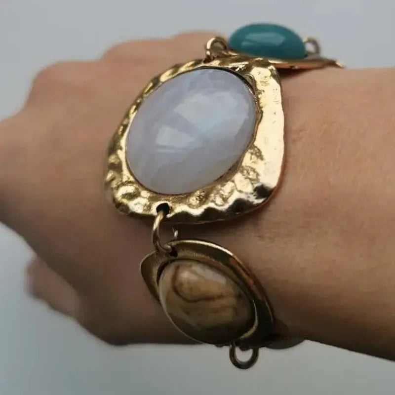 Bracciale con ciondolo in pietra di resina multicolore bohémien Bracciale in pietra irregolare Design unico Gioielli fortunati da donna (colore resina casuale)