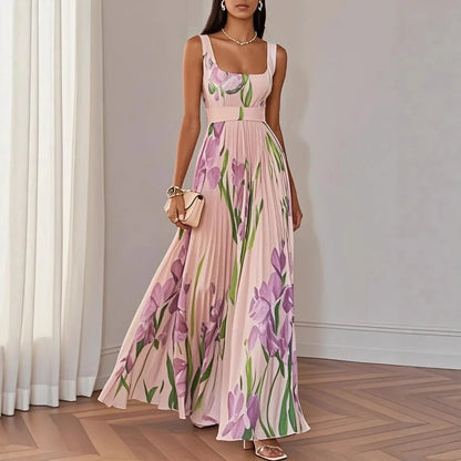 Abito lungo sexy con stampa floreale Donna Estate 2025 Abiti maxi con cinturino senza maniche alla moda eleganti
