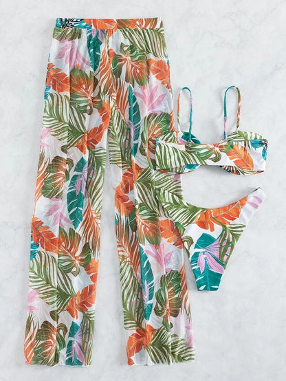 Bikini a 3 Pezzi 2026 Costume da Bagno Stampato Sexy per Donna con Pantaloncini da Spiaggia