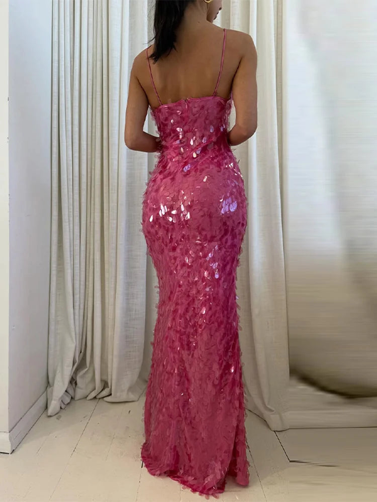 Abito lungo da sera scavato Abito da donna sexy con spalline ritagliate Abito da festa 2025 Abiti femminili invernali Abito aderente aderente nero