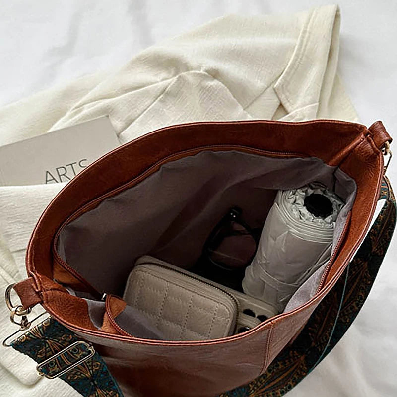 Borsa a tracolla larga con tracolla geometrica Borse a tracolla di grande capacità per donna, borsa da donna retrò in pelle PU per lo shopping e i viaggi