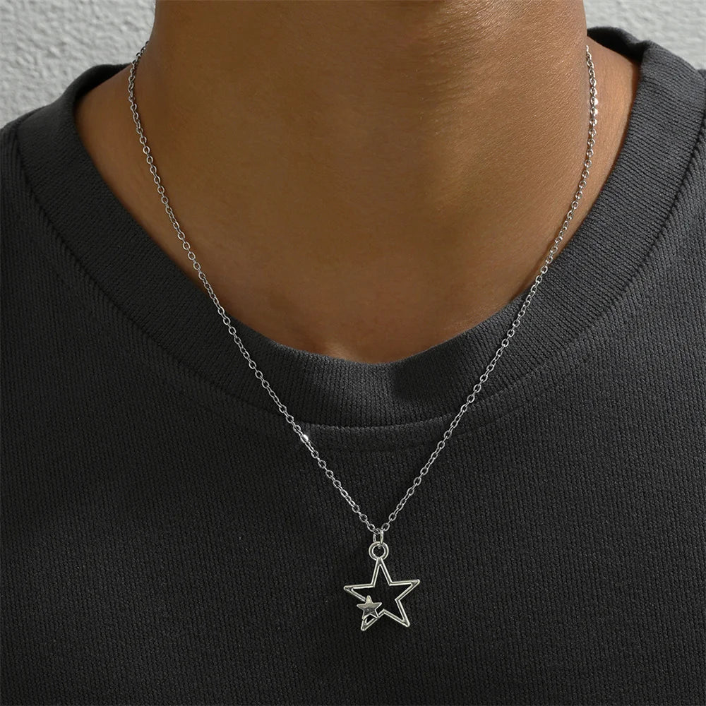 La più nuova moda tibetana cava doppia stella pendente collana girocollo fascino cordoncino in pelle nera prezzo di fabbrica gioielli fatti a mano regali