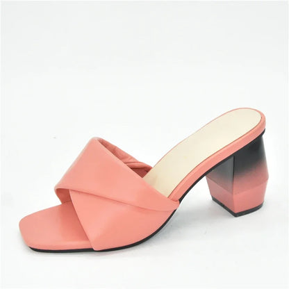 Latest Italian Ladies Shoes Nigerian Women Shoes Pu Leather Slingback Slipper for Party Open Toe Pumps High Heels Sexy Ladies
