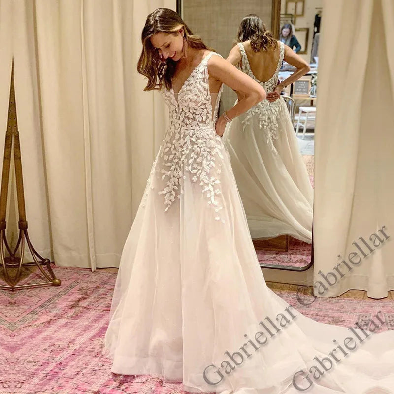 Gabriellar eleganti abiti da sposa a sirena per le spose scollo a V applicazioni tulle volant pieghe al largo della spalla personalizzati