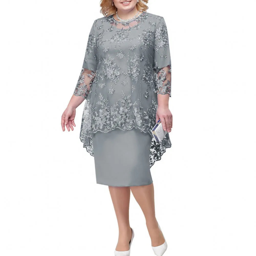 Set da 2 pezzi 2023 primavera autunno abiti Vintage in pizzo floreale Oversize 4XL 5XL donna elegante O collo Party Midi Dress Vestidos