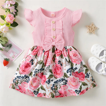 1-5 anni Toddler Girl Dress Fly Sleeve Flowers A- Line Princess Dress bambini Summer Lovely Daily Holiday Dresses for Kids Gir
