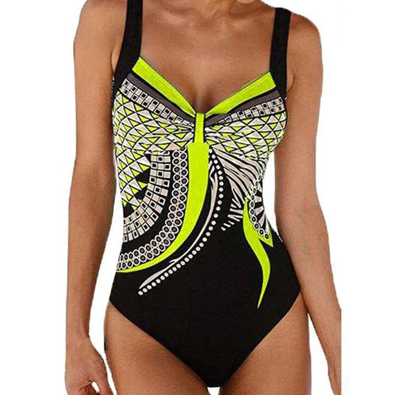 2024 Vintage Einteiliger Badeanzug Damen Bademode Bauchweg Monokini Sexy Bodysuit Print Badeanzug Weibliche Strandmode Übergröße