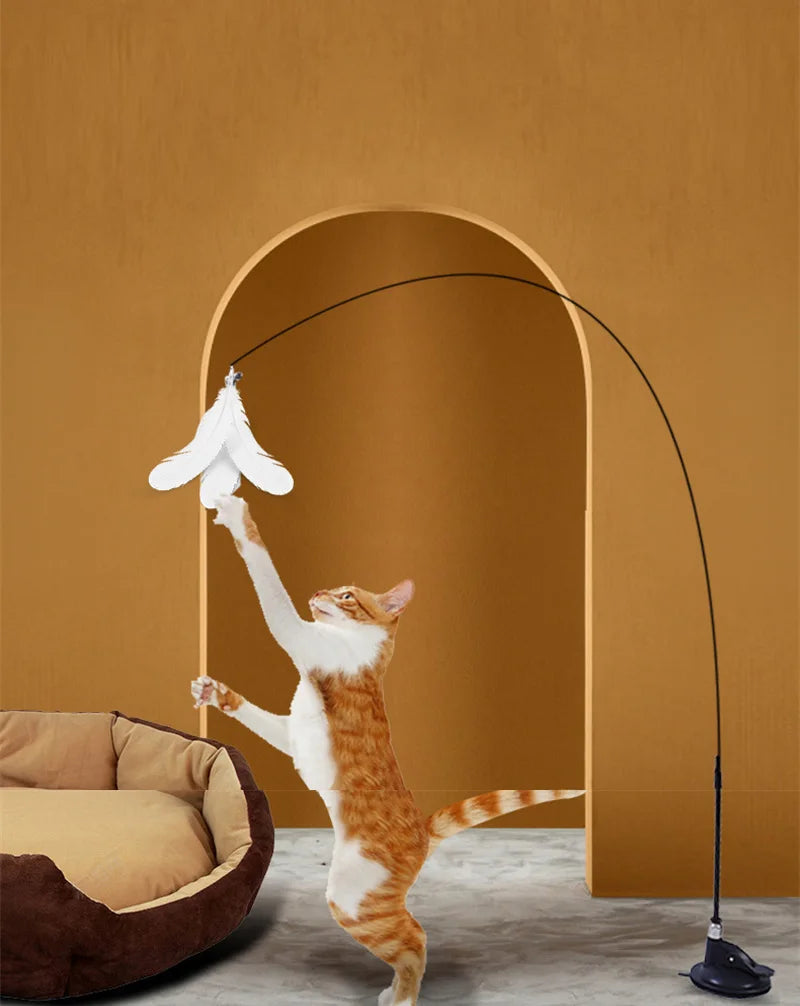 Ventosa Cat Teaser Stick resistente al morso campana di piume giocattoli interattivi per gatti testa di ricambio Kitten Energy Pet Supplies