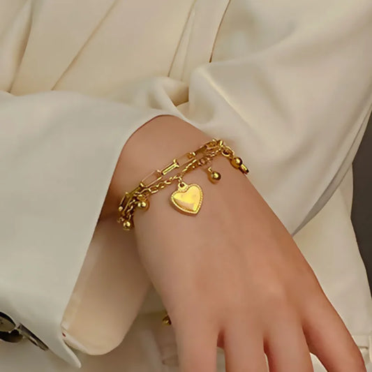 1 pezzo di braccialetto da donna con ciondolo amore a doppio strato in metallo minimalista e alla moda, accessorio moderno e versatile -2061