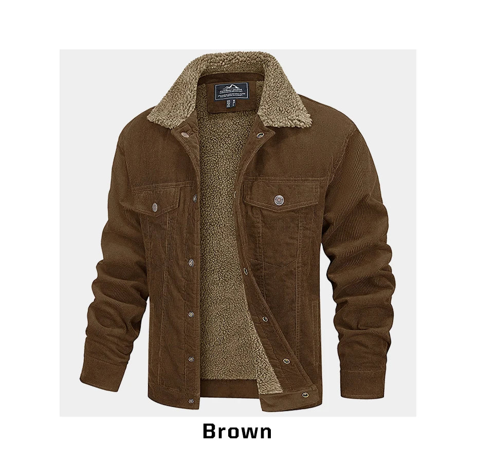 MAGCOMSEN Giacche di velluto a coste da uomo Giacca a vento in pile Sherpa vintage Cappotti invernali spessi e caldi Giacca di jeans casual multitasche