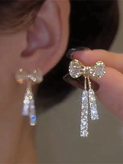 Fashion Bow Crystal Zircon Earrings For Women Trendy Party Jewelry Ear Accessories Valentine's Day Gift