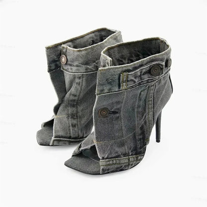 Summer Sandals Stiletto Heel Ladies Shoes Peep Toe Pumps Woman Brand Design Pumps Classic Blue Denim Boots Plus Size 43