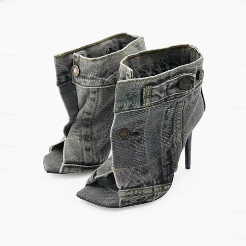 Summer Sandals Stiletto Heel Ladies Shoes Peep Toe Pumps Woman Brand Design Pumps Classic Blue Denim Boots Plus Size 43