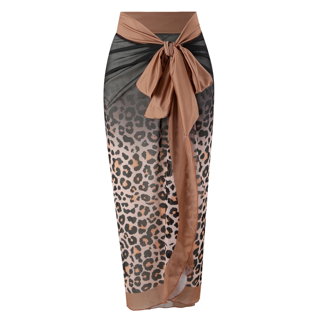 Summer Leopard Print Digital Print Retro Elegant One-Piece Women's Swimsuit Gauze Skirt 2-Piece Swimsuit