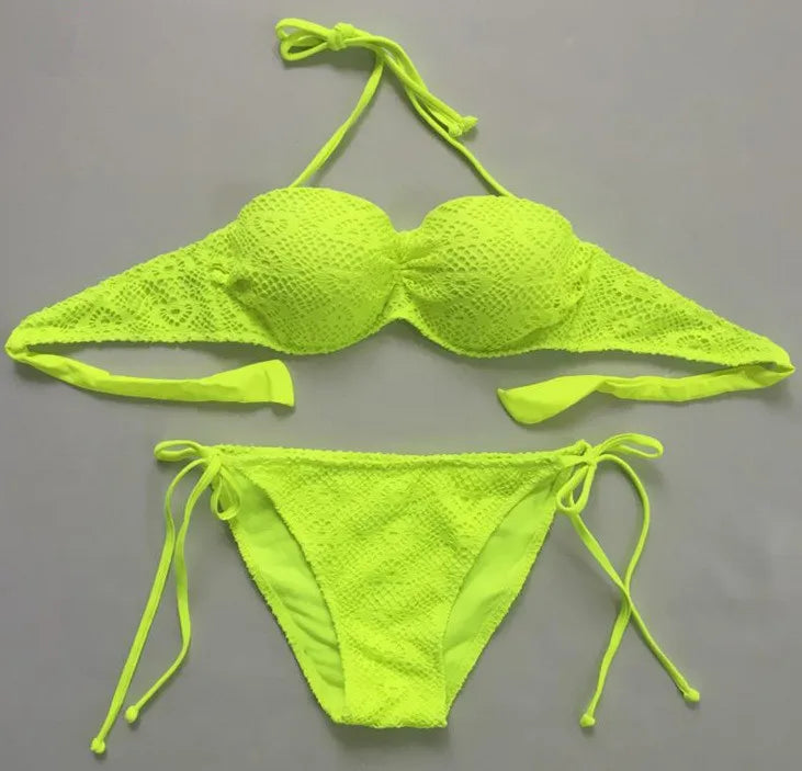 Bikini Solide Avec Bretelles Bandage Ensemble Bikini Blanc Push Up Bikini Maillots De Bain Bandeau Maillot De Bain Brésilien Maillot De Bain
