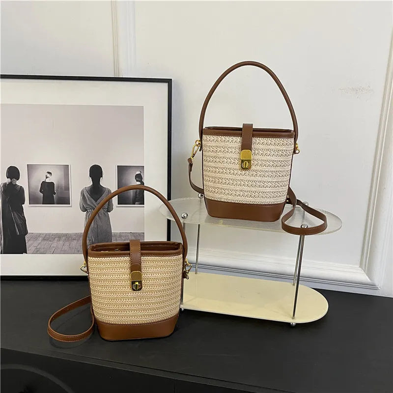 Tendenze moda donna borsa a secchiello di paglia donna estate borse a tracolla tessute a mano borsa per la spesa da donna nuove borse da spiaggia borse