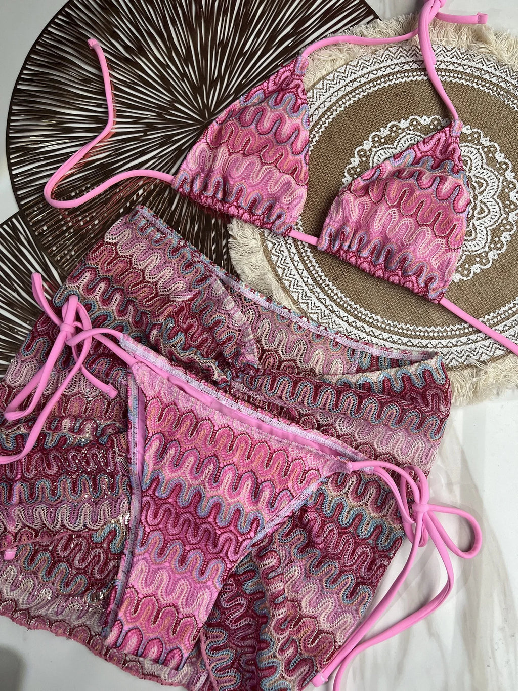 Costume da bagno estivo da donna nuovo, bikini lavorato a maglia in 3 pezzi con costumi da bagno con copertura avvolgente e scollo all'americana per le vacanze al mare