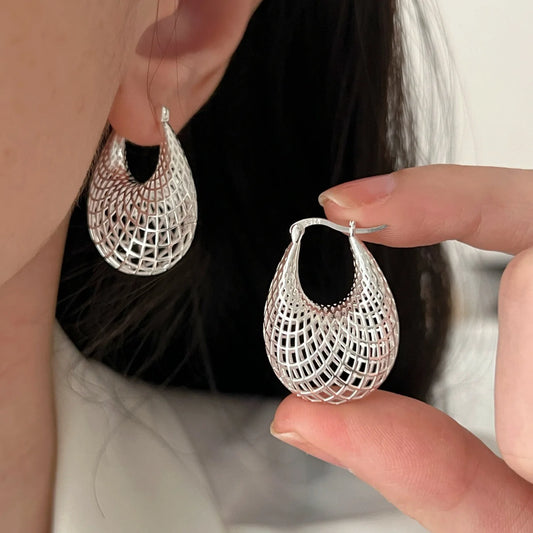 Orecchini vintage in argento sterling 925 per le donne Alla moda semplice grande web orecchino gioielli Prevenire l'allergia Accessori per feste