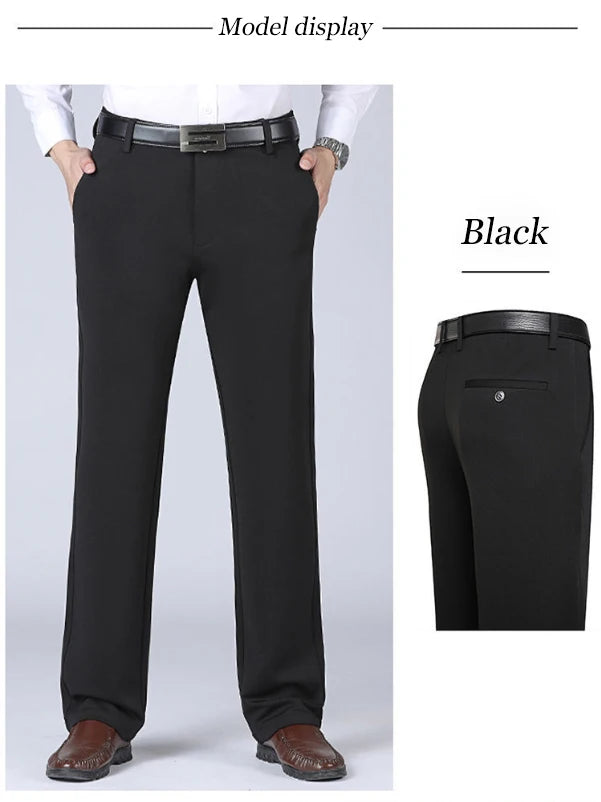 Pantaloni da uomo estivi sottili pantaloni casual da lavoro classici tinta unita elastici comodi larghi dritti da uomo di marca