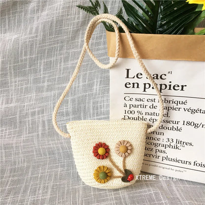 Borsa a tracolla in tessuto di paglia per bambini estivi belle ragazze borse portamonete piccole borse a tracolla per bambini Mini portafoglio principessa