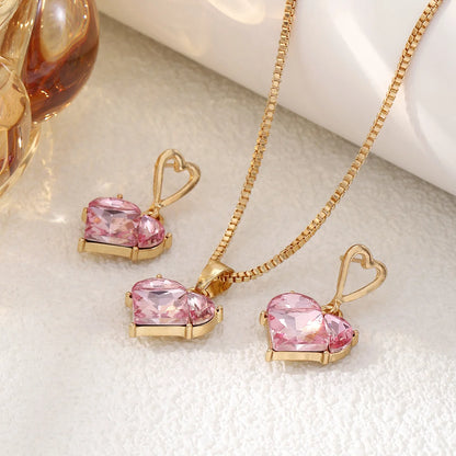 3 pezzi alla moda Y2k a forma di cuore zircone orecchini pendenti in cristallo rosa collane set per le donne cuore elegante squisito gioielli da festa