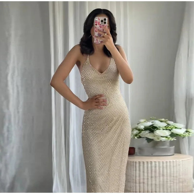 Abito corto senza maniche scintillante da donna con tutti i strass Abiti sexy senza spalline alla moda per donna Estate Nuovo outfit streetwear