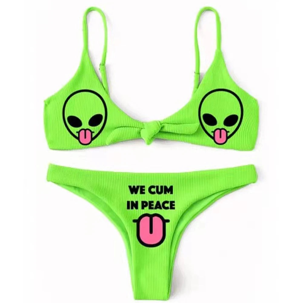 2025 Goth Swimsuit Two-piece Letters Skull Printed Bikinis Set for Women Micro Biquini Sport Bathing Suit Female Bodysuit