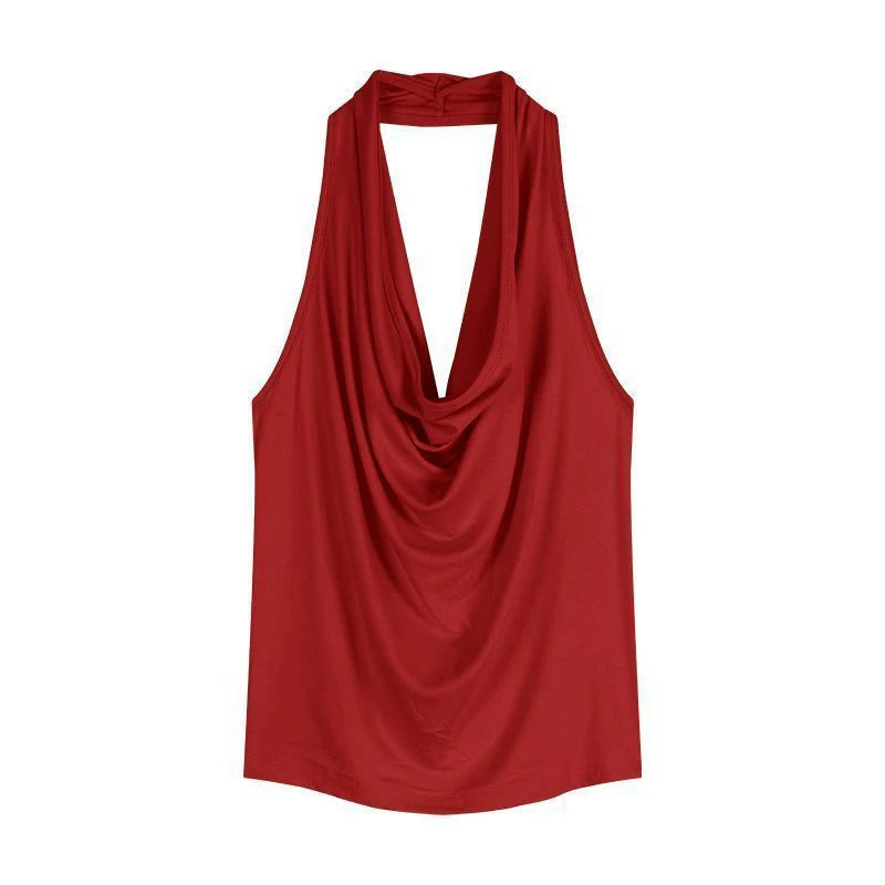 Summer Women Pure Desire Sexy Swing Collar Halter Sleeveless Slim Tank Top French Fashion Tank Top New 2025